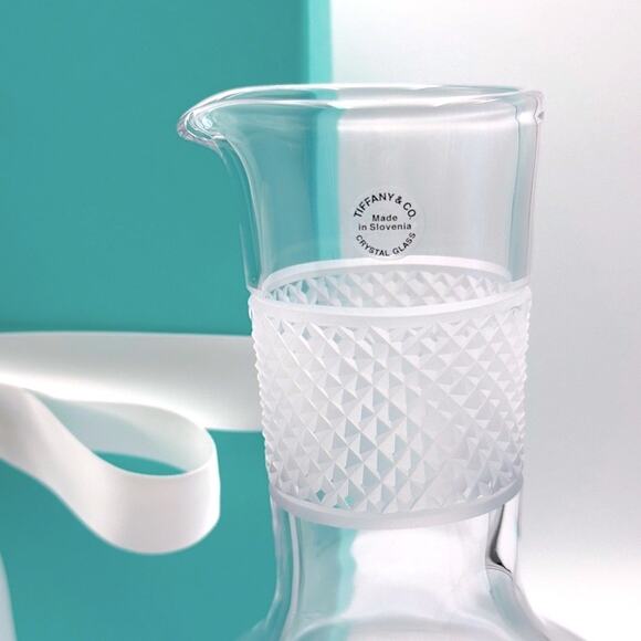 NEW - Tiffany & Co. Diamond Point Lead Crystal Decanter Clear Wine Carafe W/ Box - Picture 6 of 12